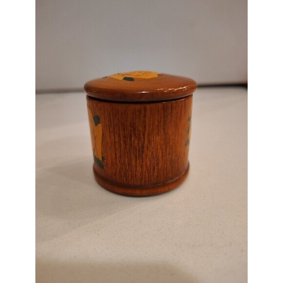 Vintage Wood Roll Stamp Holder Dispenser Yellow Roses Felt Bottom - Picture 2 of 9